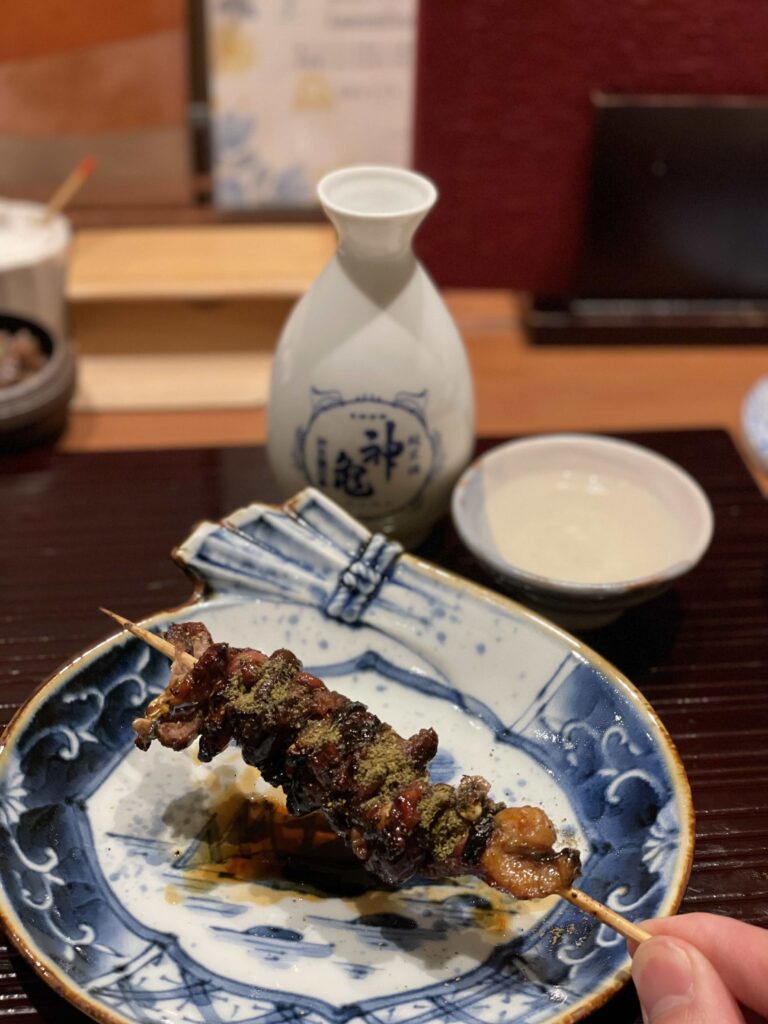「肝焼き」と「神亀純米酒」